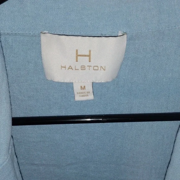 Light Blue H Halston Linen Blend Blazer with Ruffled Sleeves M - Picture 4 of 6